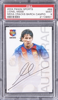 2004-05 Panini Sports Megacracks Barca Campio "Autograf" #89 Lionel Messi Rookie Card - PSA MINT 9